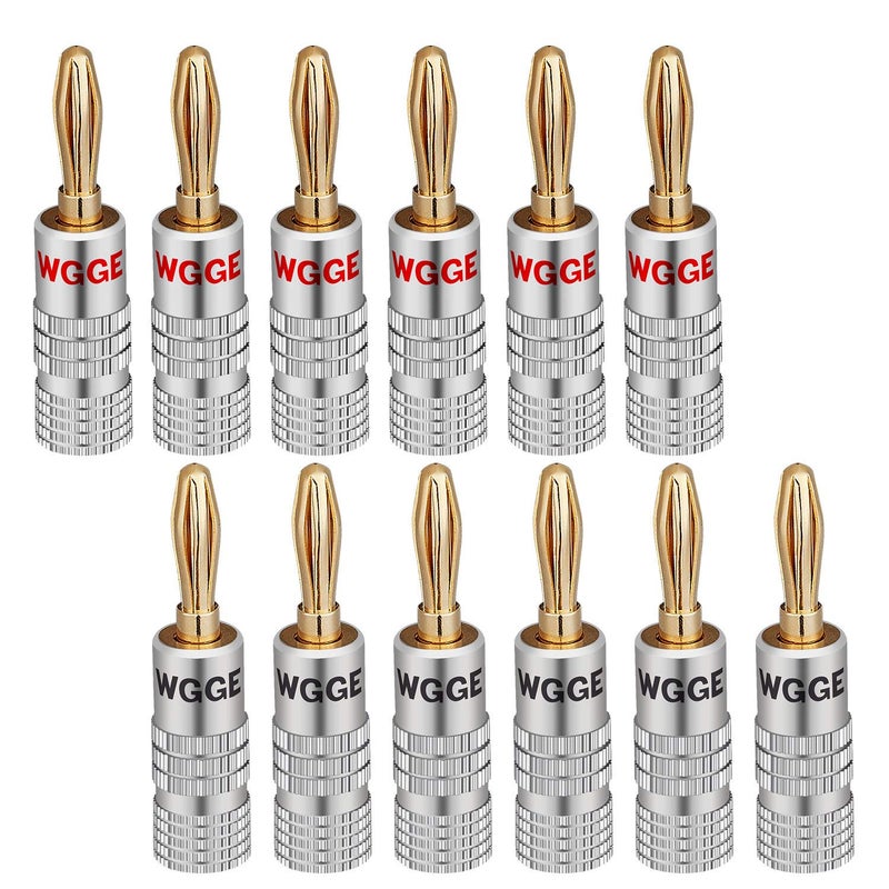 WGGE WG-009 Banana Plugs Audio Jack Connector, 24k Gold Dual Screw Lock Speaker Connector for Speaker Wire, Wall Plate, Home Theater, Audio/Video Receiver and Sound Systems (6 Pairs / 12 pcs) - Image 1